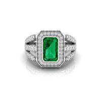 Emerald CZ Stone Bezel Set Halo Three Shank Ring