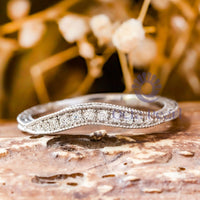 Round Moissanite Milgrain Art Deco Curved Band