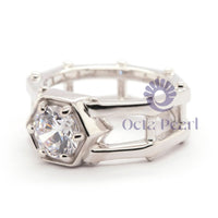 Round Moissanite Octagon Shape Solitaire Ring