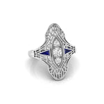 Round CZ Stone Openwork Art Deco Navette Ring