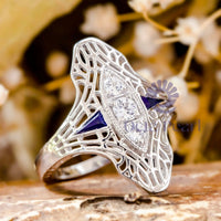 Round CZ Stone Openwork Art Deco Navette Ring