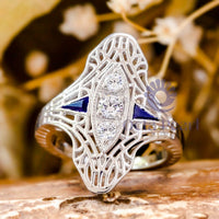 Round CZ Stone Openwork Art Deco Navette Ring