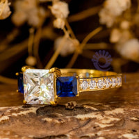 Three Stone Ring With Princess CZ Stone