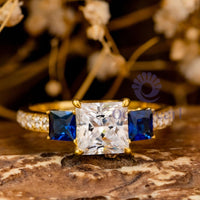 Three Stone Ring With Princess CZ Stone