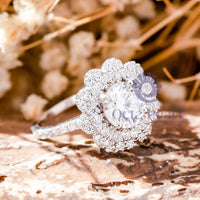 Round Moissanite Floral Halo Ring For Engagement