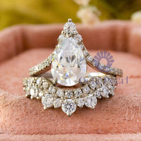 Pear Cut Moissanite Chevron Curved Bridal Ring Set