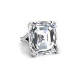 Emerald Cut CZ Stone Hidden Halo Split Shank Ring