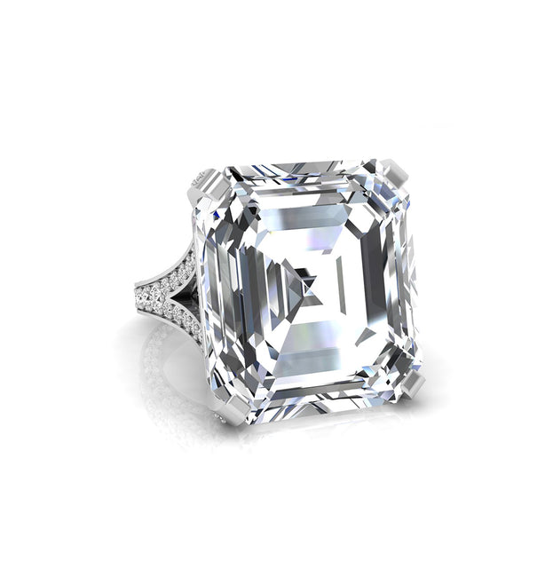 Emerald Cut CZ Stone Hidden Halo Split Shank Ring