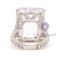 Emerald Cut CZ Stone Hidden Halo Split Shank Ring