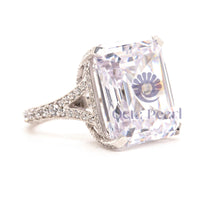 Emerald Cut CZ Stone Hidden Halo Split Shank Ring