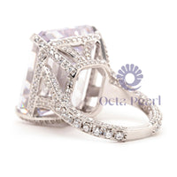 Emerald Cut CZ Stone Hidden Halo Split Shank Ring