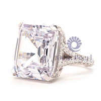 Emerald Cut CZ Stone Hidden Halo Split Shank Ring