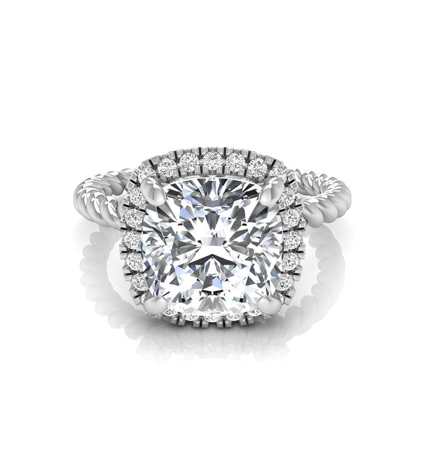 Cushion Moissanite Halo Twisted Rope Style Ring