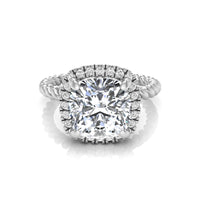 Cushion Moissanite Halo Twisted Rope Style Ring