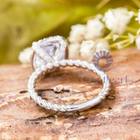 Cushion Moissanite Halo Twisted Rope Style Ring