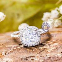 Cushion Moissanite Halo Twisted Rope Style Ring