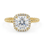 Cushion Moissanite Halo Twisted Rope Style Ring