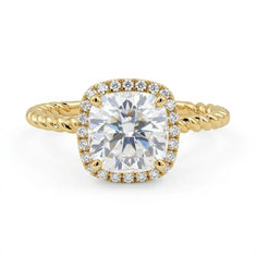 Cushion Moissanite Halo Twisted Rope Style Ring