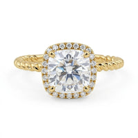 Cushion Moissanite Halo Twisted Rope Style Ring
