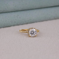 Cushion Moissanite Halo Twisted Rope Style Ring