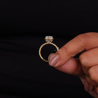 Cushion Moissanite Halo Twisted Rope Style Ring