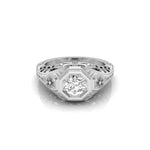 Round Moissanite Floral Motif Art Deco Solitaire Ring