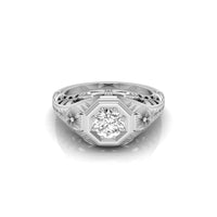 Round Moissanite Floral Motif Art Deco Solitaire Ring