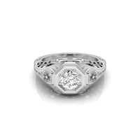 Round Moissanite Floral Motif Art Deco Solitaire Ring