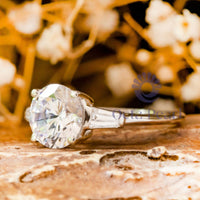 Round & Baguette CZ Stone Past Present Future Ring