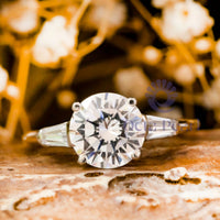 Round & Baguette CZ Stone Past Present Future Ring