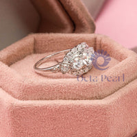 Three Stone Wedding Ring With Round Moissanite