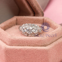 Three Stone Wedding Ring With Round Moissanite