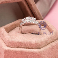 Three Stone Wedding Ring With Round Moissanite