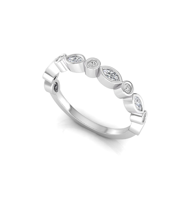 Marquise & Round Stone Bezel Set Half Eternity Band