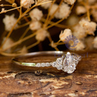 Pear & Round CZ Stone Dainty Engagement Ring