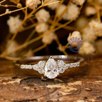 Pear & Round CZ Stone Dainty Engagement Ring