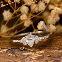 Pear & Round CZ Stone Dainty Engagement Ring