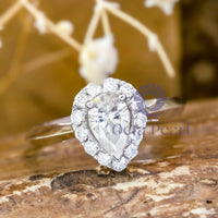 Pear With Round Cut Moissanite Teardrop Halo Engagement Ring