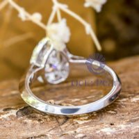 Pear With Round Cut Moissanite Teardrop Halo Engagement Ring