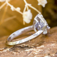 Pear With Round Cut Moissanite Teardrop Halo Engagement Ring