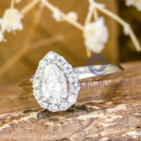 Pear With Round Cut Moissanite Teardrop Halo Engagement Ring