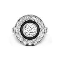 Old European Cut Moissanite With Black Enamel Milgrain Halo Art Deco Wedding Ring