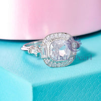 Old Mine Cut CZ Stone Milgrain Halo Art deco Ring