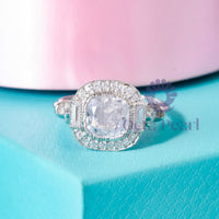 Old Mine Cut CZ Stone Milgrain Halo Art deco Ring