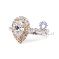 Pear Cut CZ Stone Double Halo Ring For Wedding Gift