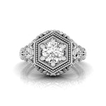 Round Moissanite Solitaire Filigree Art Deco Ring