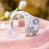 Round Moissanite Solitaire Filigree Art Deco Ring