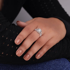 Round Moissanite Solitaire Filigree Art Deco Ring - alternate view