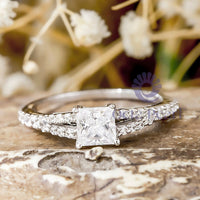 Princess Moissanite Split Shank Ring For Women