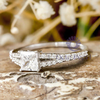 Princess Moissanite Split Shank Ring For Women